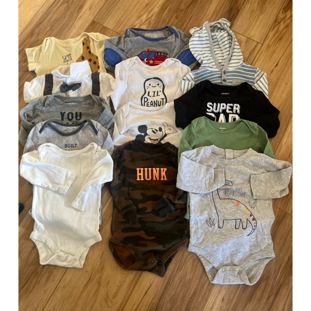 Carters Jumping Beans Baby Boy Bodysuit Bundle 9 Months Mickey Dino Camo 12pc